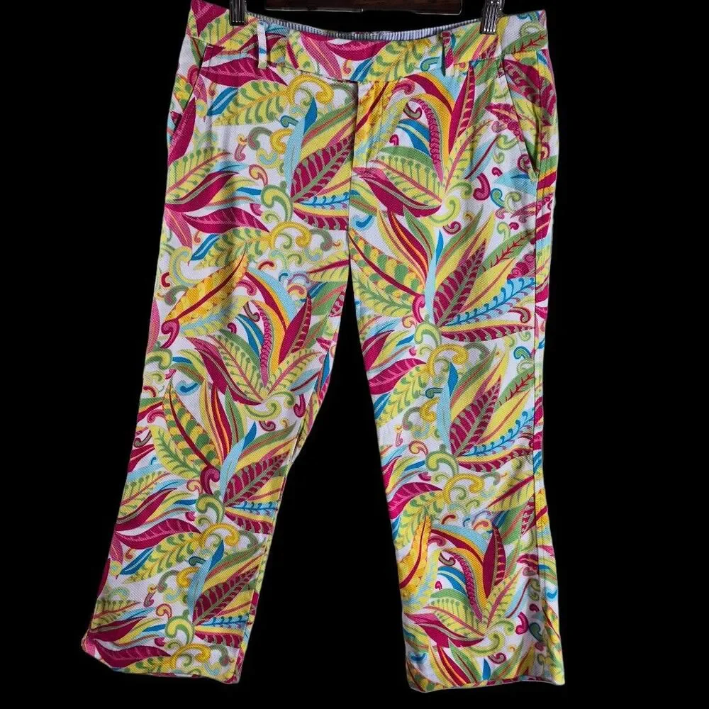 Tommy Hilfiger Tropical Print Capri Pants Size 10 Stretch Colorful Preppy Resort - Picture 2 of 10